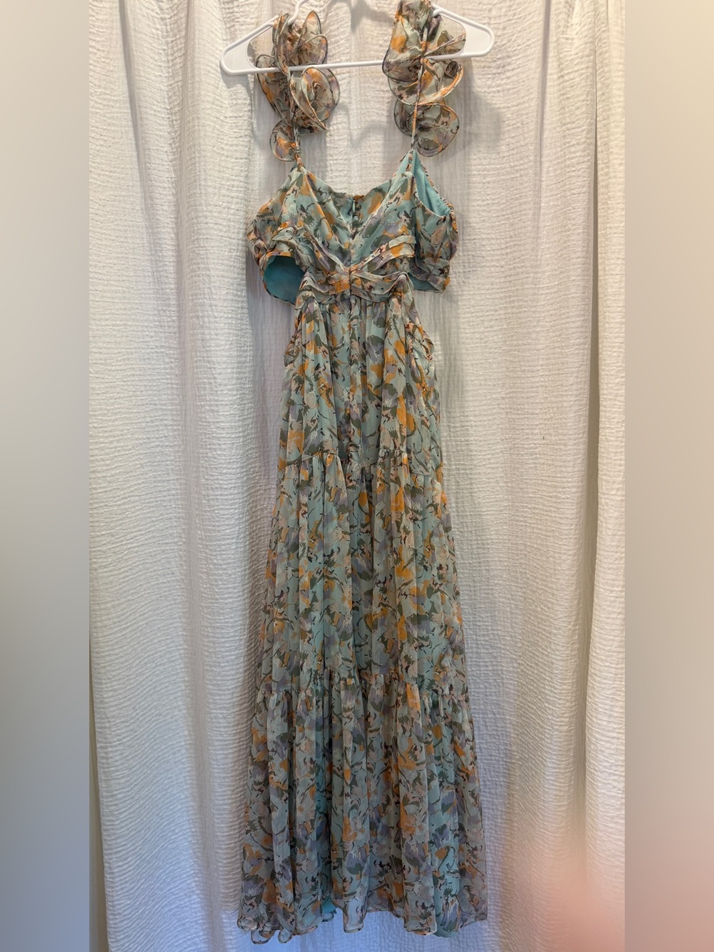 ASTR the Label Fritillaria Maxi Dress Mint Purple Floral Cutout Slit Size L NWT - Picture 11 of 15